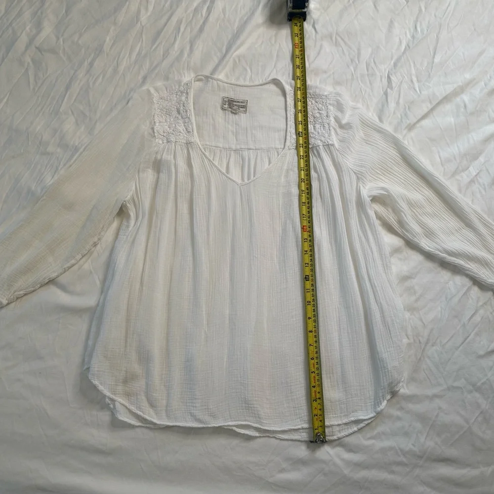 Current/Elliott White Boho Peasant Picnic Blouse Top Women’s Small Gauze Lace - Picture 10 of 13